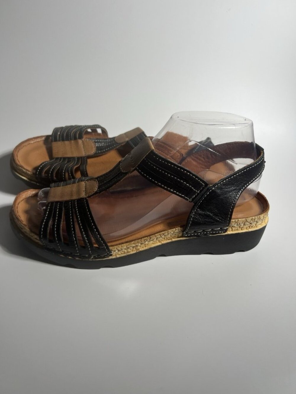 Spring Step Leather Strappy Wedge Sandals Black Brown Women’s EU 38 US 7.5 - Picture 2 of 11